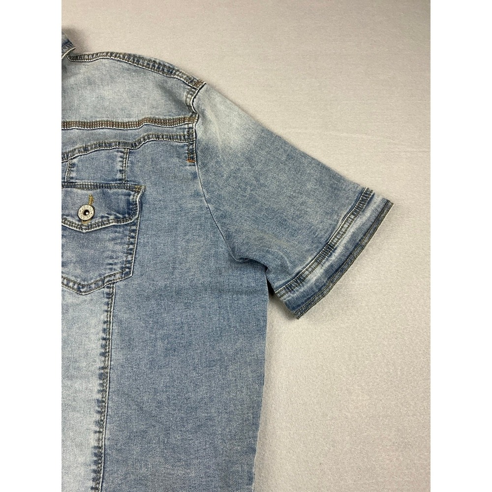 Short Sleeve Denim Jacket Shacket Light Wash Button Up Jean Top Blue Size XL - Picture 4 of 11